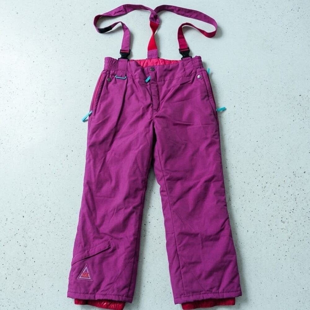 80s Retro Ski Bibs Vintage SOS Sweden Neon Pink Purple Snow Pants Apres Gorpcore